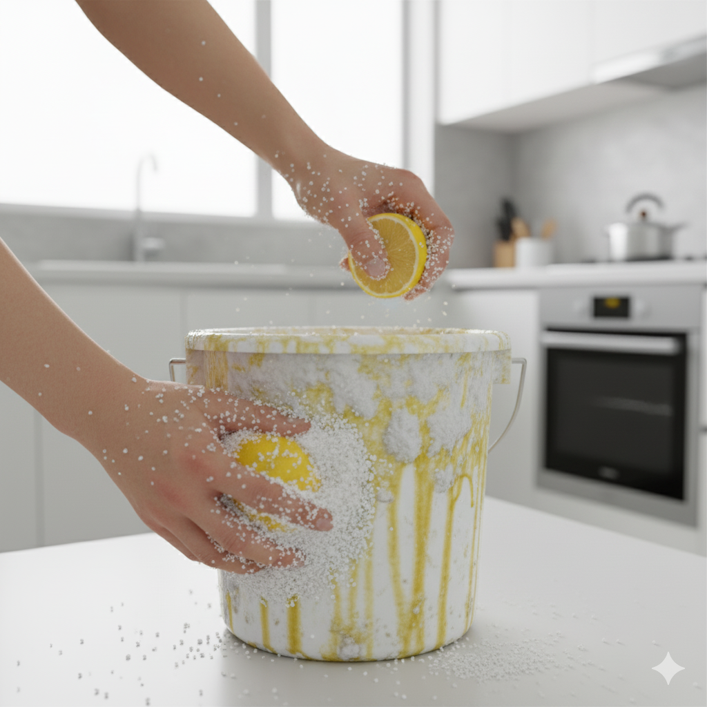 Cleaning balti naturally using lemon and salt to restore shine and whiten stains.