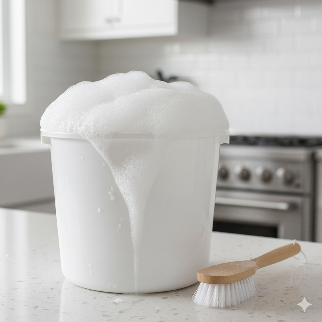 Balti cleaning using vinegar and baking soda to remove stains and bad odor.