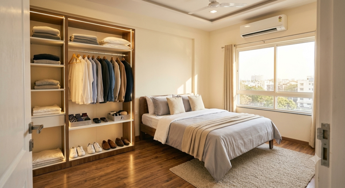 Freshly cleaned and organized bedroom