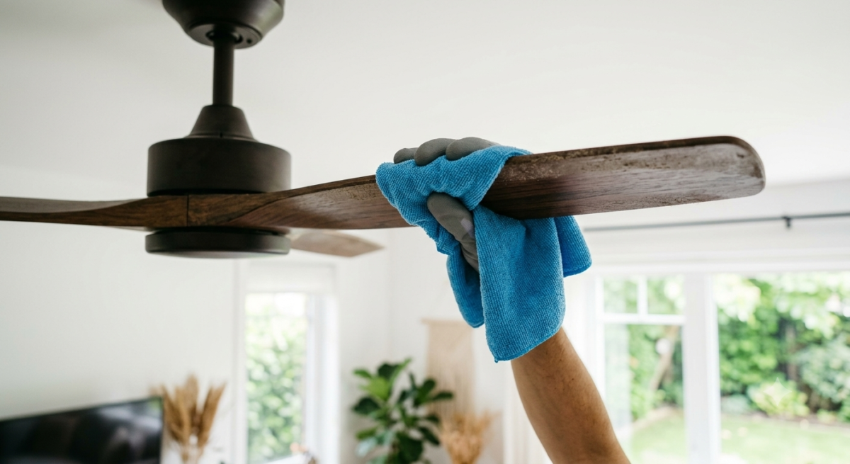 Clean ceiling fan after dust removal