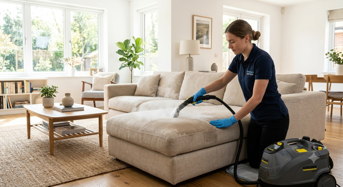 Steam cleaning fabric sofa upholstery