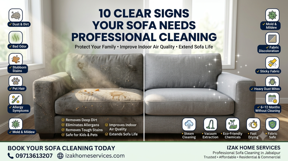 10 clear signs your sofa needs professional cleaning in Jabalpur by Izak Home Services