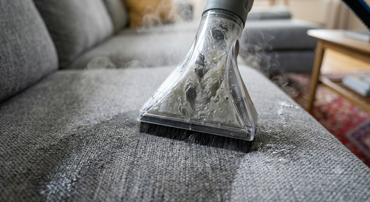 Steam cleaning fabric sofa upholstery