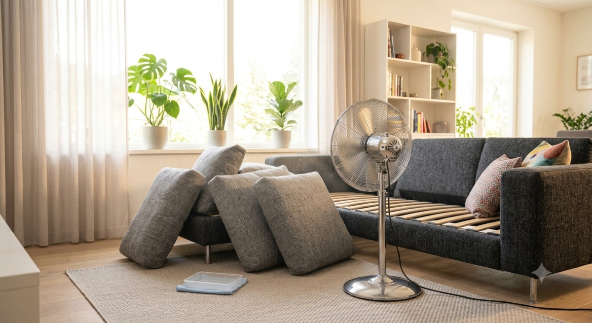 Pet hair removal from sofa surface