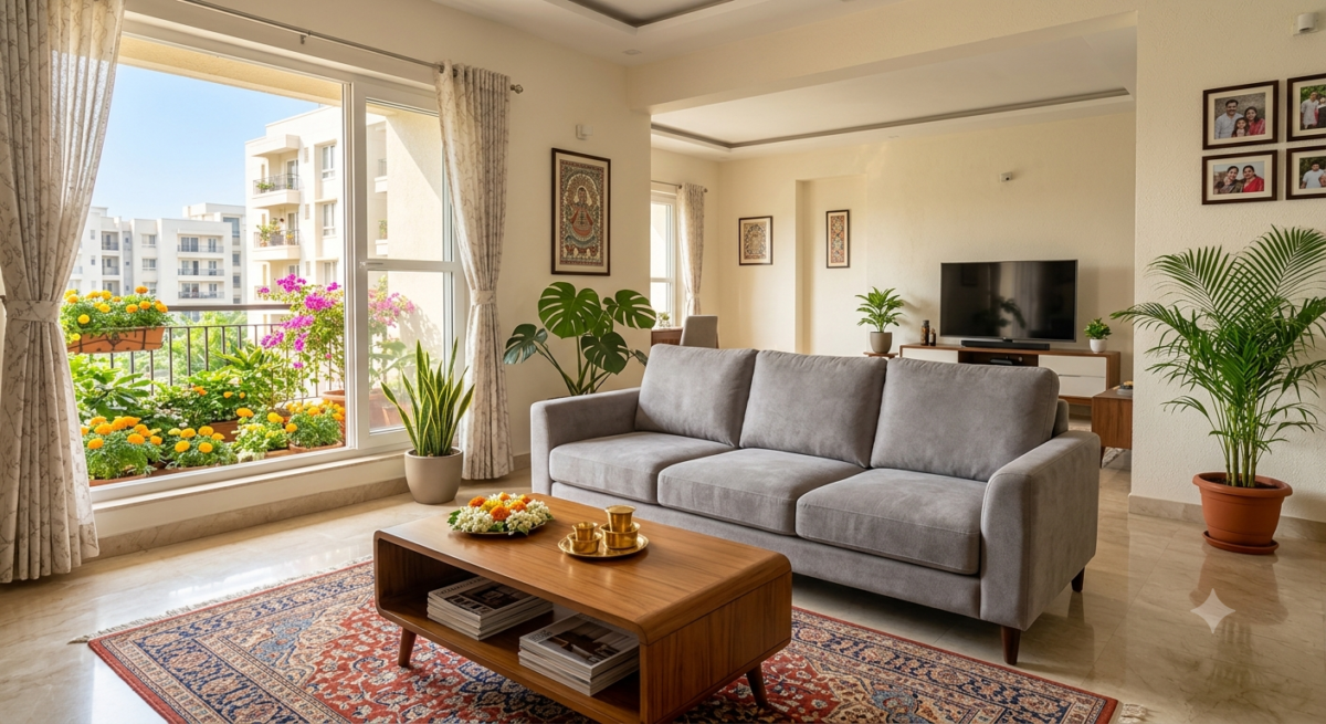 Clean living room sofa after service