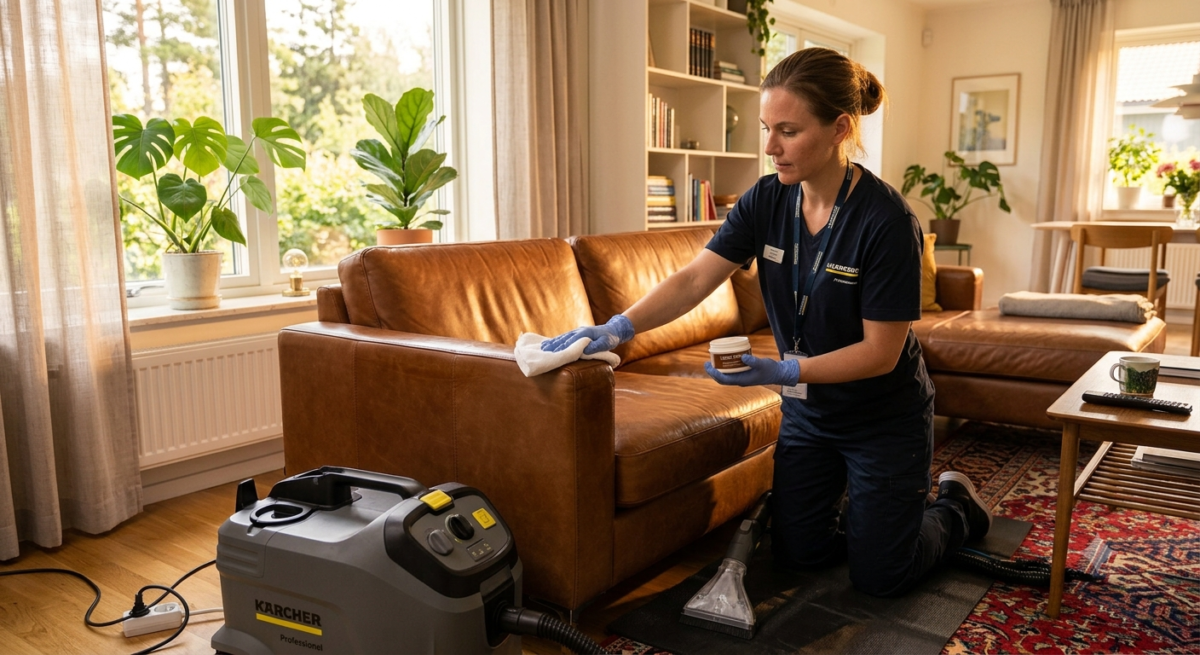 Hot water extraction on sofa cushion