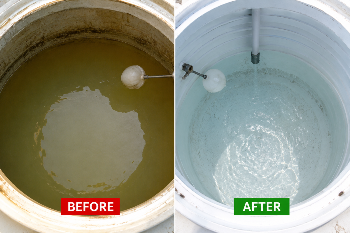 Clean water tank after service