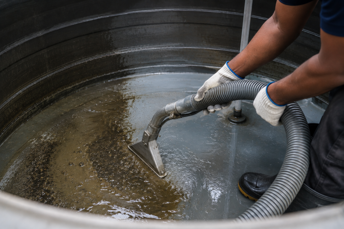 Vacuum extraction of tank debris